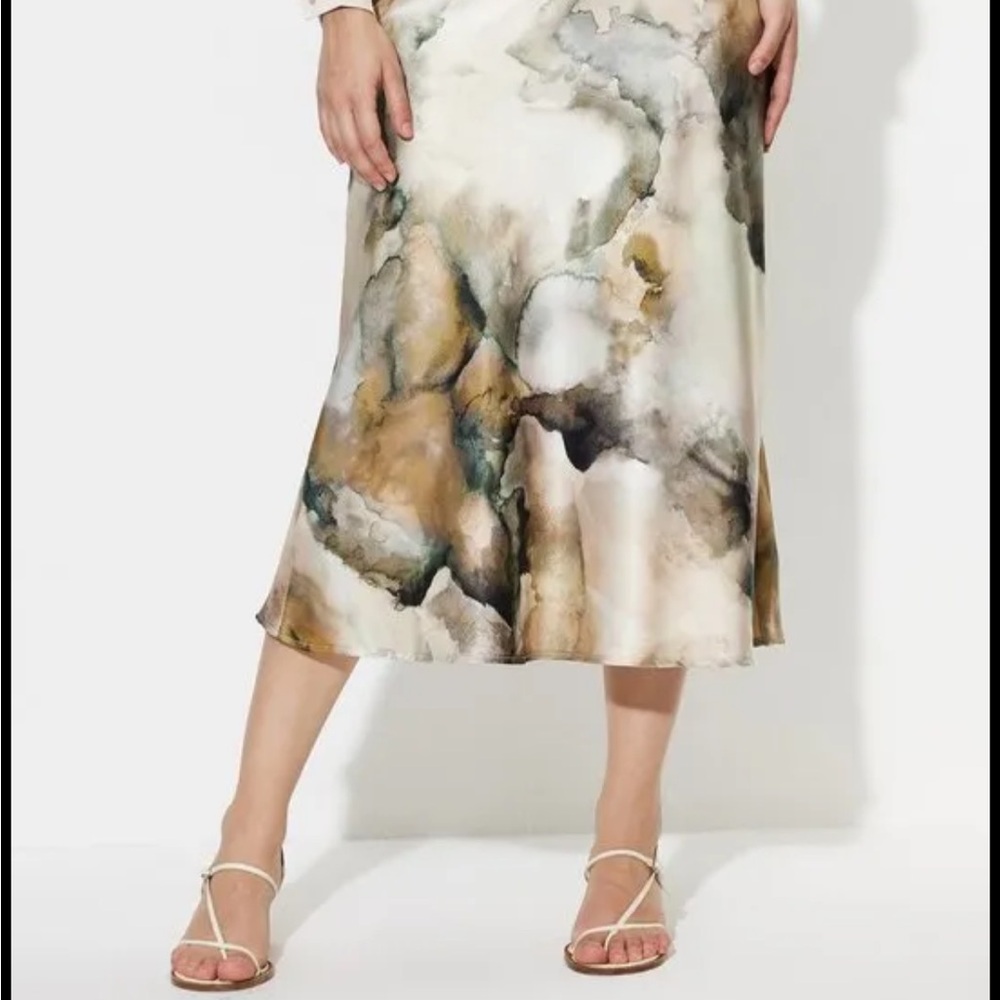 Zara Cream and Brown A-Line Midi Skirt